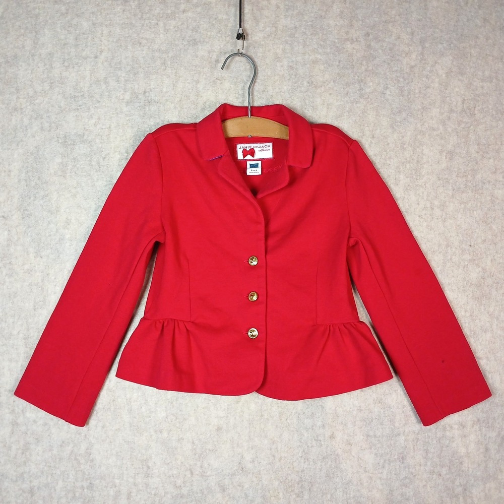 Janie and Jack 3-4 Toddler Girls Red Jacket Bow Gold Buttons Holiday Peplum